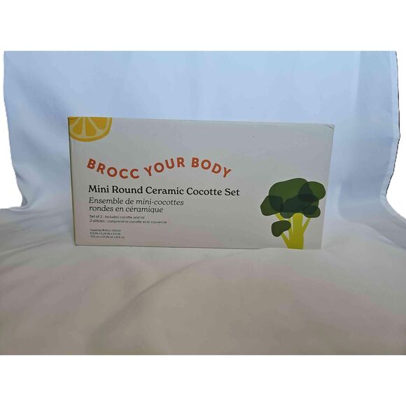 Mini Round Casserole Ceramic Set Includes Lid Brocc Your Body - Picture 2 of 12